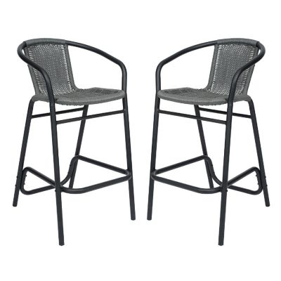 Merrick Lane 2 Pack Gray PE Rattan Barstool Image 1