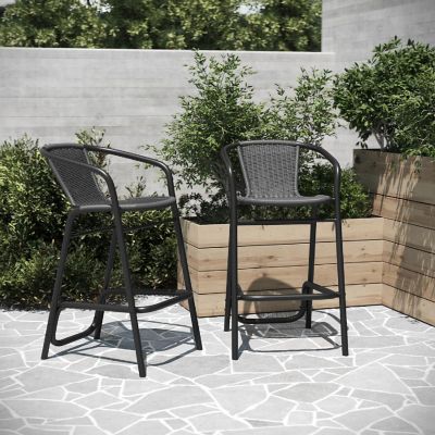 Merrick Lane 2 Pack Gray PE Rattan Barstool Image 2
