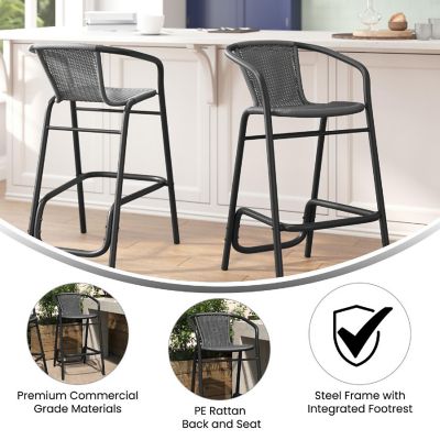 Merrick Lane 2 Pack Gray PE Rattan Barstool Image 3