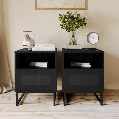 Merrick Lane 2PK Black Storage Nightstand Image 1
