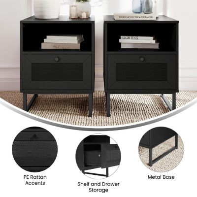 Merrick Lane 2PK Black Storage Nightstand Image 3