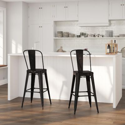 Merrick Lane 30" Aged Black Metal Stool Image 1