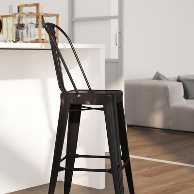 Merrick Lane 30" Aged Black Metal Stool Image 2
