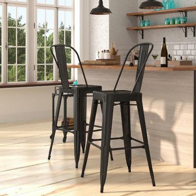 Merrick Lane 30" Black Metal Stool Image 1