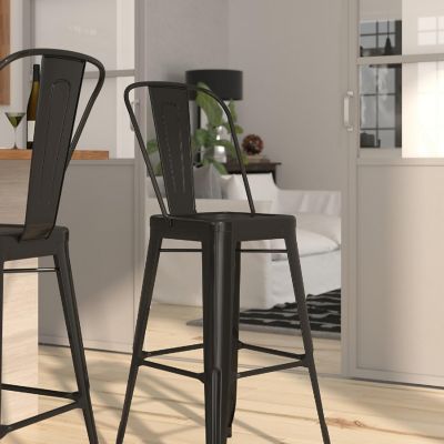 Merrick Lane 30" Black Metal Stool Image 2