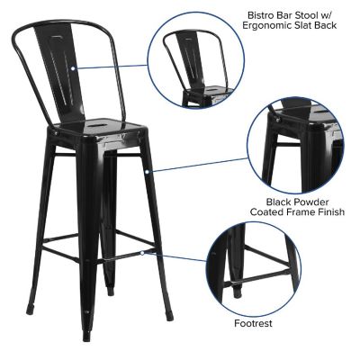 Merrick Lane 30" Black Metal Stool Image 3