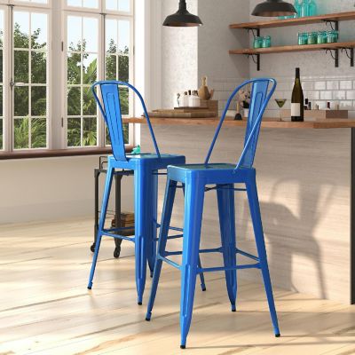 Merrick Lane 30" Blue Metal Stool Image 1