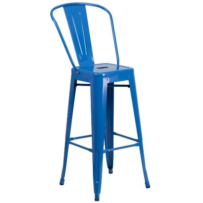Merrick Lane 30" Blue Metal Stool Image 1