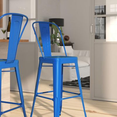 Merrick Lane 30" Blue Metal Stool Image 2