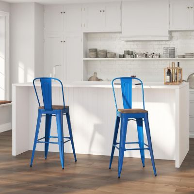 Merrick Lane 30" Blue Metal Stool Image 1