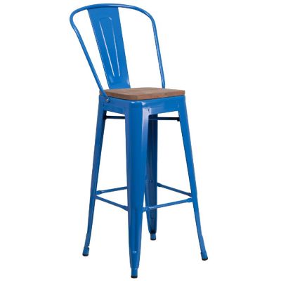 Merrick Lane 30" Blue Metal Stool Image 1