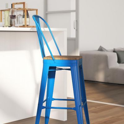 Merrick Lane 30" Blue Metal Stool Image 2