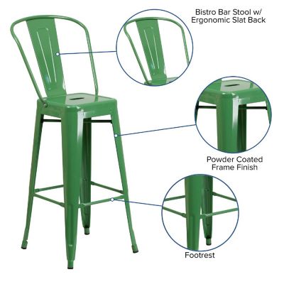 Merrick Lane 30" Green Metal Stool Image 3