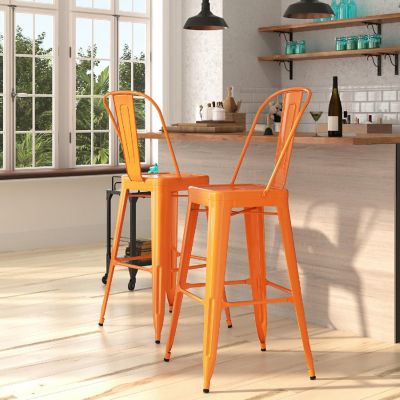 Merrick Lane 30" Orange Metal Stool Image 1