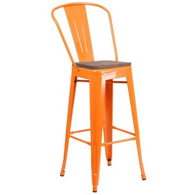 Merrick Lane 30" Orange Metal Stool Image 1