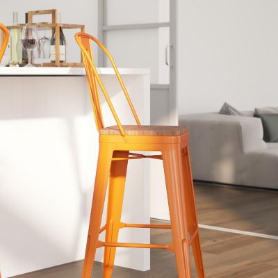 Merrick Lane 30" Orange Metal Stool Image 2