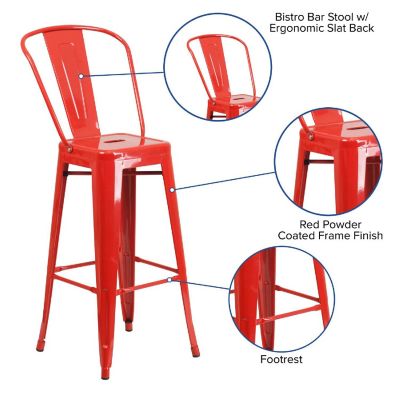 Merrick Lane 30" Red Metal Stool Image 3