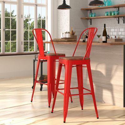 Merrick Lane 30" Red Metal Stool Image 1