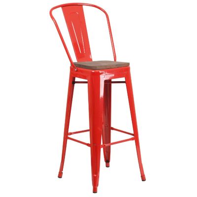Merrick Lane 30" Red Metal Stool Image 1