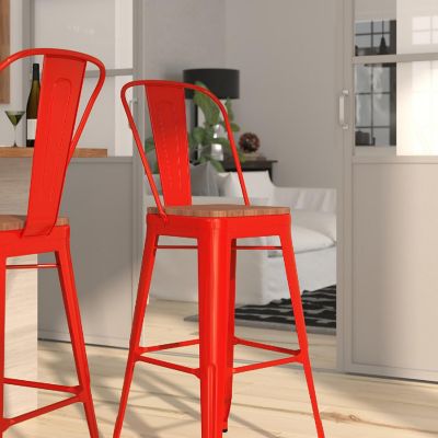 Merrick Lane 30" Red Metal Stool Image 2