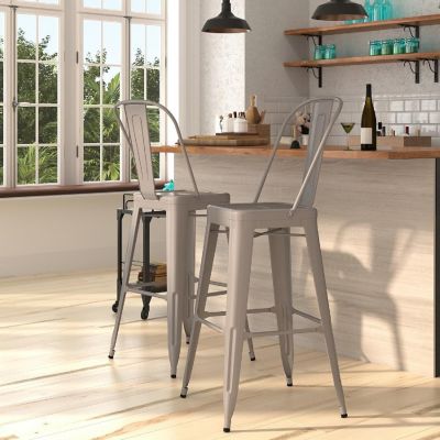 Merrick Lane 30" Silver Metal Stool Image 1