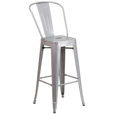 Merrick Lane 30" Silver Metal Stool Image 1