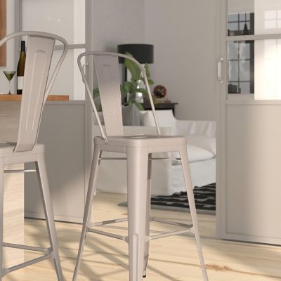 Merrick Lane 30" Silver Metal Stool Image 2