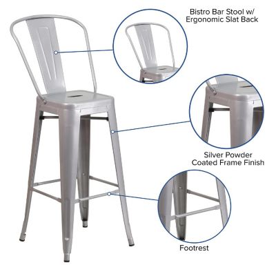 Merrick Lane 30" Silver Metal Stool Image 3