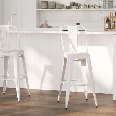 Merrick Lane 30" White Metal Stool Image 1