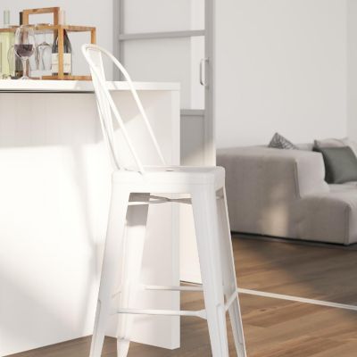 Merrick Lane 30" White Metal Stool Image 2