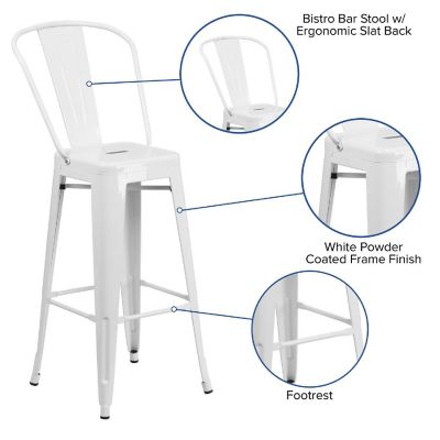 Merrick Lane 30" White Metal Stool Image 3