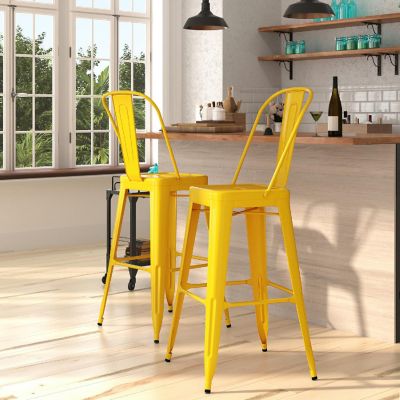 Merrick Lane 30" Yellow Metal Stool Image 1
