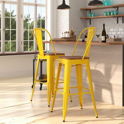Merrick Lane 30" Yellow Metal Stool Image 1