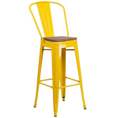 Merrick Lane 30" Yellow Metal Stool Image 1
