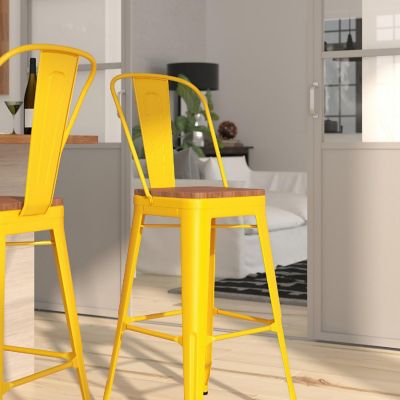 Merrick Lane 30" Yellow Metal Stool Image 2