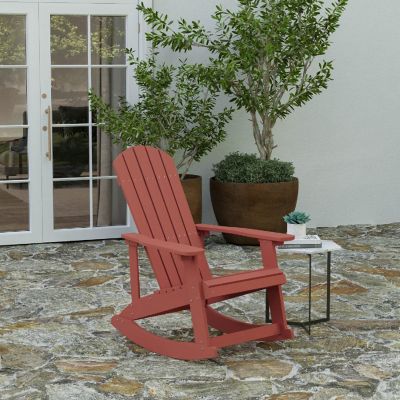 Merrick Lane Atlantic Adirondack Rocking Chair - Red - All-Weather Polyresin - UV Treated - Vertical Slats - For Indoor or Outdoor Use Image 1