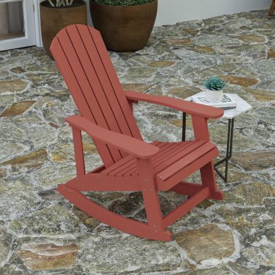 Merrick Lane Atlantic Adirondack Rocking Chair - Red - All-Weather Polyresin - UV Treated - Vertical Slats - For Indoor or Outdoor Use Image 2