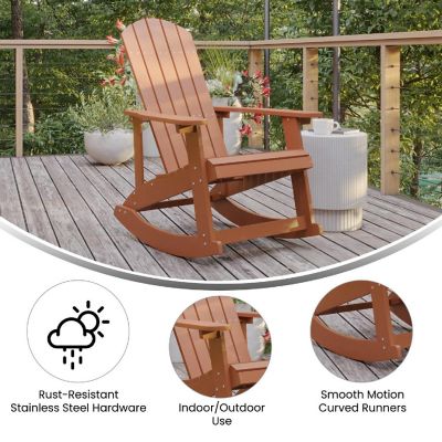 Merrick Lane Atlantic Adirondack Rocking Chair - Red - All-Weather Polyresin - UV Treated - Vertical Slats - For Indoor or Outdoor Use Image 3