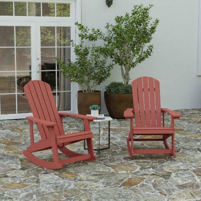 Merrick Lane Atlantic Adirondack Rocking Chair - Set of 2 - Red - All-Weather Polyresin - UV Treated - Vertical Slats - For Indoor or Outdoor Use Image 1