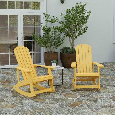 Merrick Lane Atlantic Adirondack Rocking Chair - Set of 2 - Yellow - All-Weather Polyresin - UV Treated - Vertical Slats - For Indoor or Outdoor Use Image 1