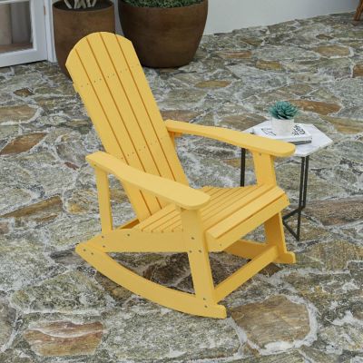 Merrick Lane Atlantic Adirondack Rocking Chair - Set of 2 - Yellow - All-Weather Polyresin - UV Treated - Vertical Slats - For Indoor or Outdoor Use Image 2