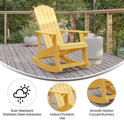 Merrick Lane Atlantic Adirondack Rocking Chair - Set of 2 - Yellow - All-Weather Polyresin - UV Treated - Vertical Slats - For Indoor or Outdoor Use Image 3