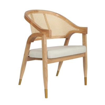 Merrick Lane Bronson Cane Rattan Dining and Accent Chair, Solid Wood Frame, Versatile Seating Solution, Natural Image 1