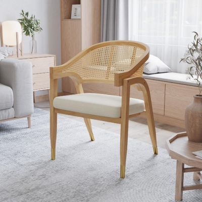 Merrick Lane Bronson Cane Rattan Dining and Accent Chair, Solid Wood Frame, Versatile Seating Solution, Natural Image 1