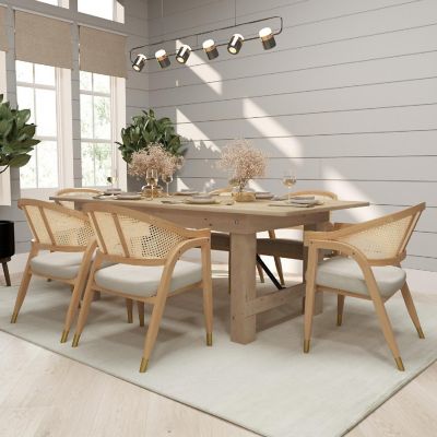 Merrick Lane Bronson Cane Rattan Dining and Accent Chair, Solid Wood Frame, Versatile Seating Solution, Natural Image 2