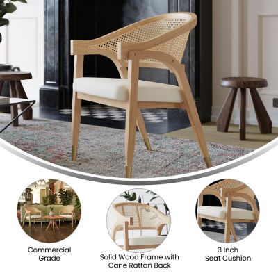Merrick Lane Bronson Cane Rattan Dining and Accent Chair, Solid Wood Frame, Versatile Seating Solution, Natural Image 3