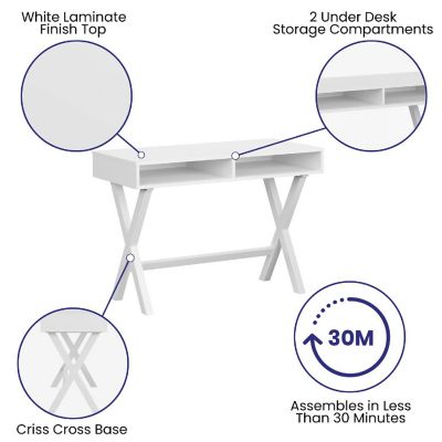 Merrick Lane Davisburg 42" Home Office Writing Desk with Open Front Storage Compartments in White Image 3