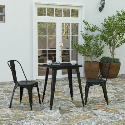 Merrick Lane Dryden Outdoor Dining Table, All Weather Poly Resin Top with Steel Base, 23.75" Square, Black/Black Image 1