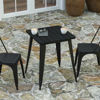 Merrick Lane Dryden Outdoor Dining Table, All Weather Poly Resin Top with Steel Base, 23.75" Square, Black/Black Image 2