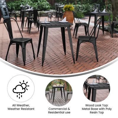 Merrick Lane Dryden Outdoor Dining Table, All Weather Poly Resin Top with Steel Base, 23.75" Square, Black/Black Image 3
